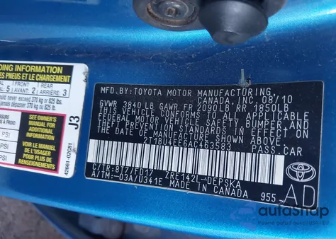 2010 Toyota Corolla S из США, поврежденный, VIN 2T1BU4EE6AC463583